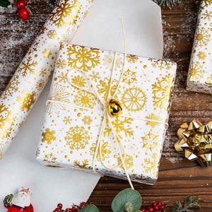 <b>White</b> Gold Snowflake Pattern Metallized Gift <b>Wrapping</b> <b>Paper</b> Roll for Holiday Packaging - Product Image 1