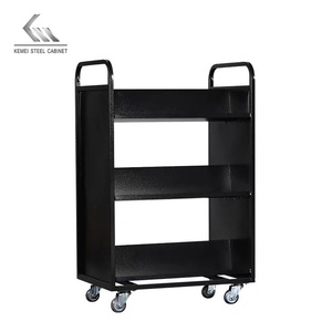 Estantes en forma de V de 3 niveles, gran tamaño, resistente, de un solo lado, con Panel lateral, carro de libros de biblioteca de <span class=keywords><strong>Metal</strong></span>, portador de libros de acero - Product Image 3