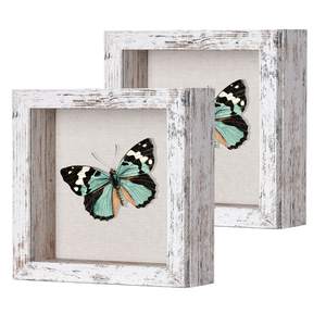 Offre Spéciale cadre de boîte d'ombre avec dos en lin-Verre véritable, punaises incluses, vitrine à mémoire rustique robuste, blanc vieilli - Product Image 5