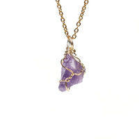 Collier pendentif en pierre brute naturelle enroulée de fil, breloque en cristal de guérison naturelle pour la fabrication de bijoux et cadeaux, vente en gros