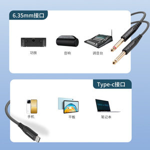 Cable de audio FIFINE tipo C a 6,35 mm de doble cabezal para teléfono, tableta, portátil con cable de cobre sin oxígeno de 1,5, 3 y 5 metros - Product Image 1