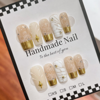 TSZS Faux Ongles à Presser Faits Main, Forme Cercueil, Longueur Moyenne, Automne, Motif Fleur 3D, Couleurs Or, Marron, Rouge, Nude, Réutilisables, Vente en Gros