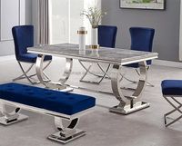 Offre Spéciale : Ensemble de Table à Manger en Acier Inoxydable Argenté avec 6, 8 ou 10 Chaises, Table de Luxe avec Plateau en Marbre pour Salle à Manger, Cuisine ou Restaurant