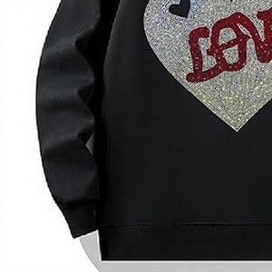 Sweat-shirt décontracté pour femme INDEX, noir, avec imprimé cœur scintillant et sequins, pour l'automne - Product Image 2