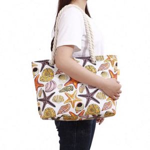 Bolso de Hombro Estilo Oceánico para Mujer, Venta al Por Mayor de Fábrica, Bolso de Playa de Gran Capacidad con Asa de Cuerda de Algodón - Product Image 2