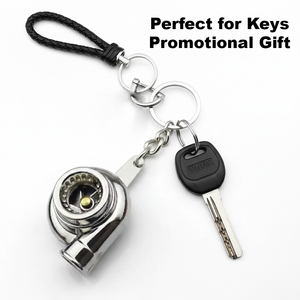 3D Metal Turbo Keychain Custom Logo - Miniature Auto Part Model Keyring for Car Enthusiast JDM Gift