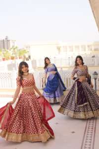 Designer Dyeable Pure <b>Viscose</b> Jacquard <b>Fabric</b> Lehenga Choli & Dupatta Set With Sequins Embroidered Work Bridal Lehenga Choli - Product Image 6