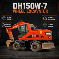 Excavatrice sur pneus d'occasion Doosan DH150W-7 de 15 tonnes, d'origine coréenne, à vendre