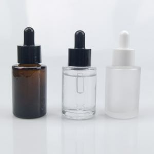 Botella de Vidrio Transparente de 30 ml con Gotero para Esencias, Botella de Vidrio Plana de 1 oz con Tapa Negra para Aceites Esenciales, Impresión Serigráfica - Product Image 1