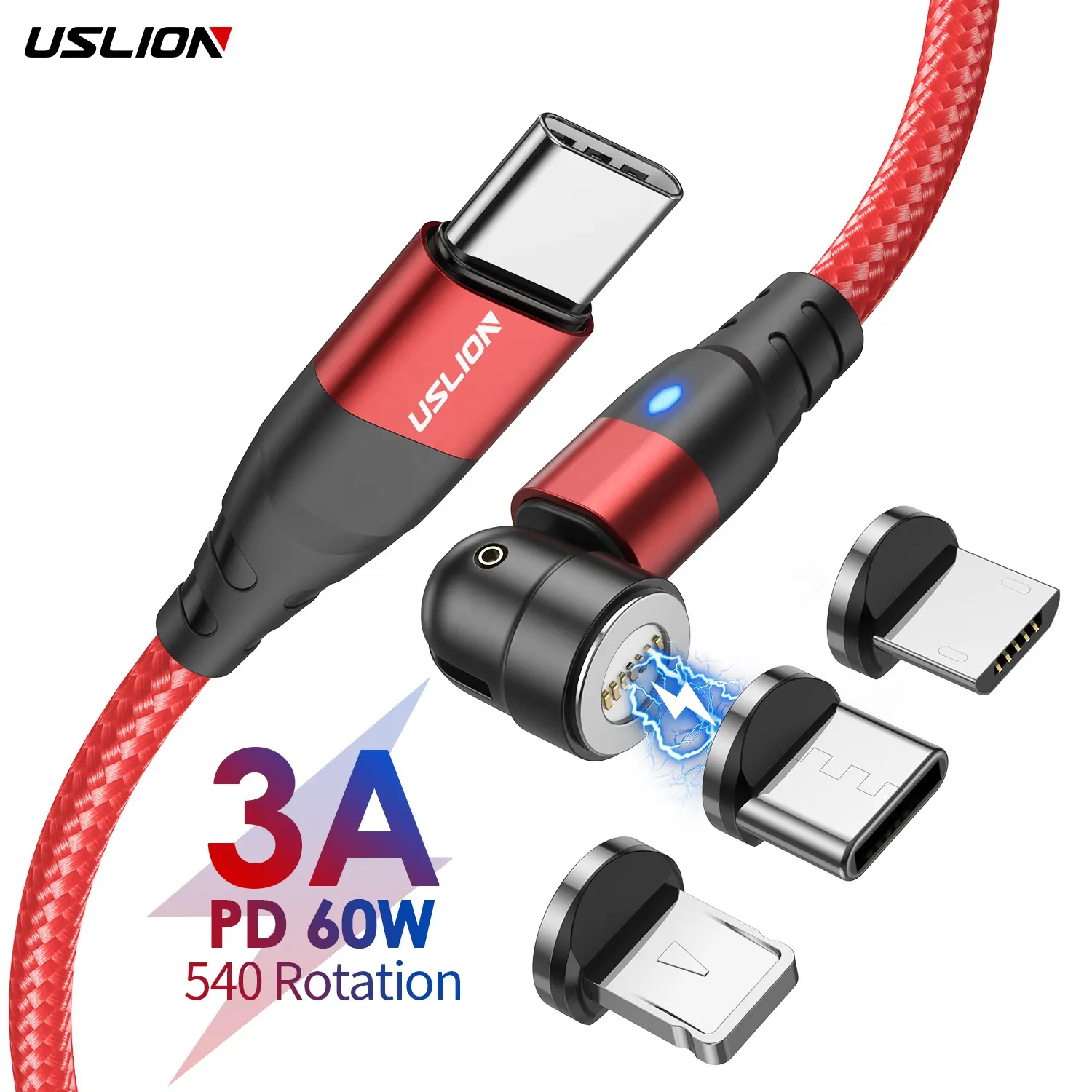 USLION-Cable de carga magnético para iPhone y Macbook, Cable de datos magnético de 60W PD USB C a tipo C 540
