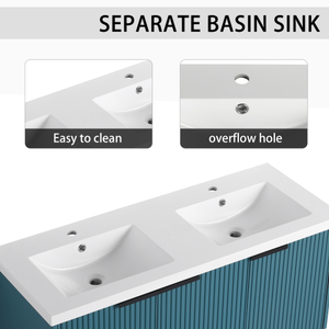 Meuble-lavabo mural de 48 pouces avec double vasque <span class=keywords><strong>en</strong></span> résine et 3 portes à fermeture douce - Product Image 4