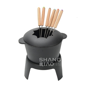 Juego de fondue de hierro fundido esmaltado negro premium, 6 tenedores, quemador y soporte incluidos - Product Image 2