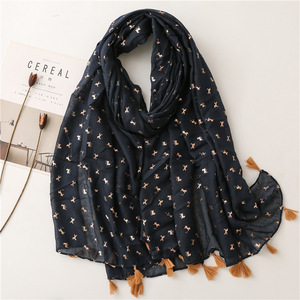 Écharpe longue d'été à imprimé feuille d'or pour femmes, foulard hijab à pampilles de licorne, offre spéciale - Product Image 1