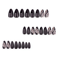 Ongles à presser personnalisables style français, forme amande, imprimé léopard, paillettes, ligne dorée, longueur courte, matériau ABS, 24 pièces/paquet