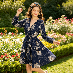 Nouvelle Robe Longue Décontractée pour Femme 2026, de Haute Qualité, à Manches Longues et Col en V, avec Motif Floral Violet sur le Bas, Service d'Usine <span class=keywords><strong>Original</strong></span> - Product Image 6