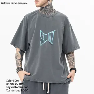 high quality Custom Logo acid washed Men's Oversized Heavyweight Drop Shoulder Boxy Fit Cropped T Shirt Men