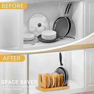 Wooden pot lid storage <b>rack</b>, multi-functional flat-bottomed pot and <b>plate</b> support <b>rack</b> for home kitchen countertops, - Product Image 3