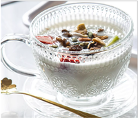 Mug en verre tournesol de 400 ml avec poignée pour petit-déjeuner, céréales, thé, café, sucre, gelée, motif floral