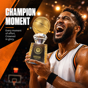 Trofeo <span class=keywords><strong>de</strong></span> Baloncesto <span class=keywords><strong>de</strong></span> Cristal Personalizado 2026 para Finales, Parte Superior Dorada con Textura 3D <span class=keywords><strong>de</strong></span> 20cm, Grabado Láser, Premio al Campeón MVP, Venta al Por Mayor - Product Image 5