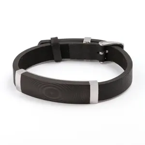 Genuine Black Leather Bracelet for Mens Carbon Fiber Bracelet Black Leather Wrist Bangle
