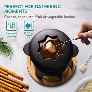 Ensemble de pot à fondue au fromage en fonte de 2 qt avec lames en acier inoxydable, 6 fourchettes colorées codées, manuel pour la fondue au chocolat - Product Image 4