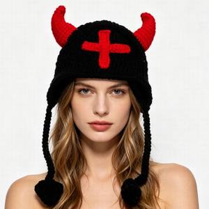 <span class=keywords><strong>Gorro</strong></span> <span class=keywords><strong>de</strong></span> punto <span class=keywords><strong>de</strong></span> alta calidad con logo personalizado, <span class=keywords><strong>gorro</strong></span> <span class=keywords><strong>de</strong></span> balaclava con cuernos, gorros <span class=keywords><strong>de</strong></span> mascarada, divertidos cuernos, accesorios para la cabeza para fiestas. - Product Image 1