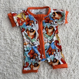 Romper Bayi Serat Bambu Grosir dengan Ritsleting Dua Arah, Lengan Pendek, Unisex, Musim Panas, Bermotif - Product Image 2
