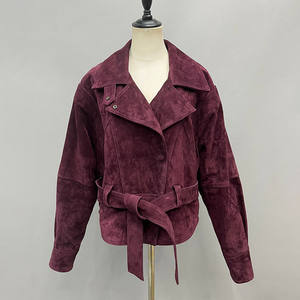 Giacca da Donna <span class=keywords><strong>in</strong></span> Vera Pelle Scamosciata 2025 Personalizzata di Alta Qualità Stile Streetwear, Cappotto Corto Scamosciato a <span class=keywords><strong>Vita</strong></span> Aderente <span class=keywords><strong>con</strong></span> <span class=keywords><strong>Cintura</strong></span> - Product Image 4