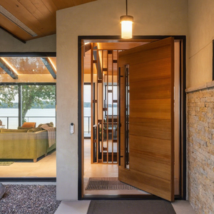 Porte en bois moderne à battants, porte extérieure en bois, design postmoderne pour maisons et villas, portes d'<span class=keywords><strong>entrée</strong></span> en bois - Product Image 1
