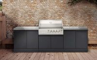 Meubles de cuisine extérieurs modernes en acier inoxydable écologiques avec barbecue à charnières et ensemble réfrigérateur pour appartement