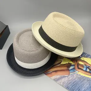 Cappelli della spiaggia della paglia del cappello di Panama degli uomini del cappello di paglia su ordinazione della carta del bordo piatto delle donne casuali femminili poco costose
