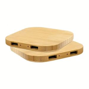 Chargeur sans fil en bois de bambou à charge rapide 10 W, chargeur portable double USB pour téléphones - Product Image 1