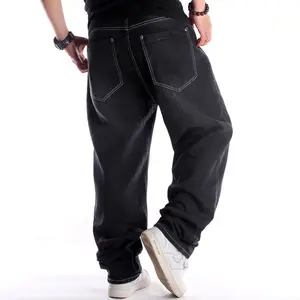 Toptan 2020 moda Hip Hop kaykay pantolon erkekler siyah Baggy özel kot gevşek tarzı HipHop kot pantolon erkek