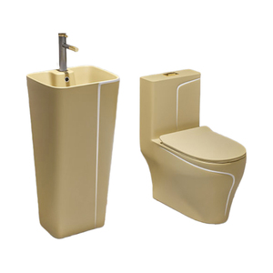 Conjunto de Inodoro <span class=keywords><strong>con</strong></span> Lavamanos, Sanitarios de Cerámica Artística, <span class=keywords><strong>Lavabo</strong></span>, Inodoro Amarillo, Juego de Inodoros para Baño - Product Image 2