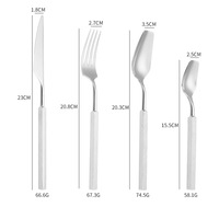 Ensemble de couteaux, fourchettes et cuillères haut de gamme en acier inoxydable 304, manches carrés solides, finition martelée, design nordique/minimaliste pour les mariages