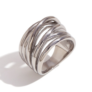 Bague large européenne et américaine torsadée texturée en acier inoxydable, haut de gamme, tendance, empilable, décorative pour femme - Product Image 2