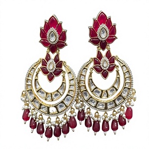 Pendientes Kundan de calidad superior de lujo, hermosa apariencia de perla, perfectos para bodas y ocasiones especiales, ropa tradicional - Product Image 2