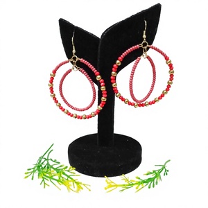 Shan India Bohemian Gold-Plated Dangle Hoop <b>Earrings</b> New Fashion Double Circle Glass Beads Handmade Design Lead Cadmium Free - Product Image 2