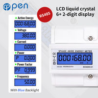 RS485 220/380V 5-100A 3 phases 4 fils DIN Rail compteur d'énergie moniteur de facteur de puissance numérique avec affichage de la fréquence du courant de tension