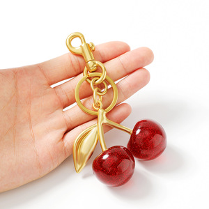Wholesale Bulk 3d Crystal Key Chain Car Cherry Themed Accessory Women Girl Gifts Bag Charms Keyring