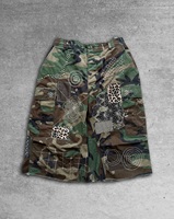Shorts cargo camouflage pour hommes, style Boro patchwork, avec patchs Sashiko cousus main et strass, coupe large