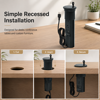 Tour de prises escamotable manuelle avec double prises CA, USB-A et USB-C pour bureau