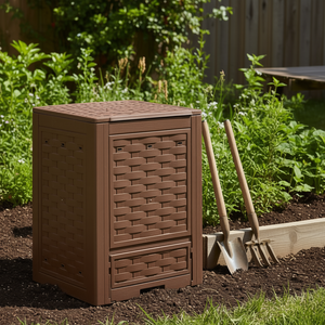 Compostador Mediano para Jardín, de Plástico Marrón con Aspecto de Ratán, con Aireador, para Uso en Exteriores - Product Image 2