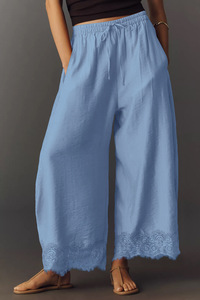 Nouveau design 2026 – <span class=keywords><strong>Pantalon</strong></span> palazzo large pour <span class=keywords><strong>femme</strong></span> avec ourlet en dentelle, coupe décontractée et <span class=keywords><strong>taille</strong></span> élastique pour l'été - Product Image 2