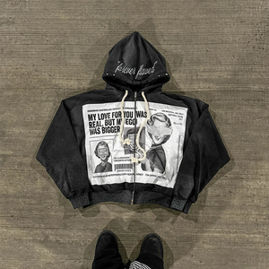 カスタムロゴ高品質ビンテージ刺繍トラックスーツセット因果ドローストリングジップアップパーカーとバギートラックパンツセットメーカー - Product Image 2