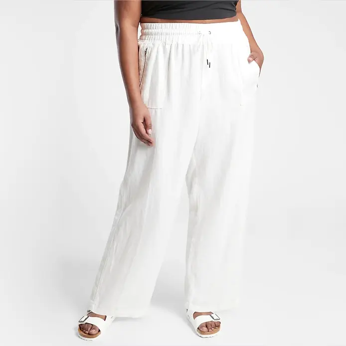Doger Custom Women's 100% Linen Wide Leg Pants Print Logo High Quality High Waist Linen Textured Zipper Pocket Plus Size Pants