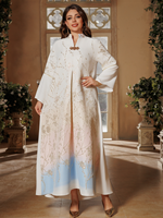 Vêtements musulmans traditionnels orientaux, Abaya arabe, jacquard brodé, élégant, hiver/été, mariage, polyester, manches longues, longueur cheville