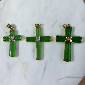 Natuurlijke Groene Jade Steen Cross Necklace18k Vergulde Kruis Hanger Voor Vrouwen Jade Kettingen Sieraden
