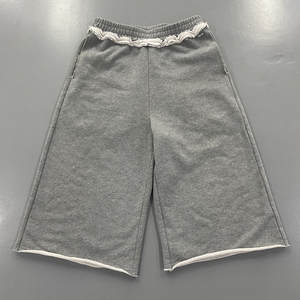 Pantalones Cortos de Algodón Grises para Hombre con Cintura Elástica y Borde sin Rematar, de Pierna Ancha, Ajuste Holgado, Estilo Casual, para Verano y Streetwear - Product Image 1
