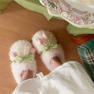 Xixitiao New Arrival Dames Elegante Tulp Indoor Warm Harig Voor <span class=keywords><strong>Slippers</strong></span> Gesloten Teen Eva Zool Zacht Pluche Huis Voor <span class=keywords><strong>Slippers</strong></span> Voor - Product Image 5